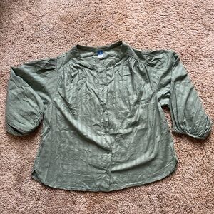 Old Navy Green Blouse Capped Sleeve Cotton Office Girly Prep Casual Size Small